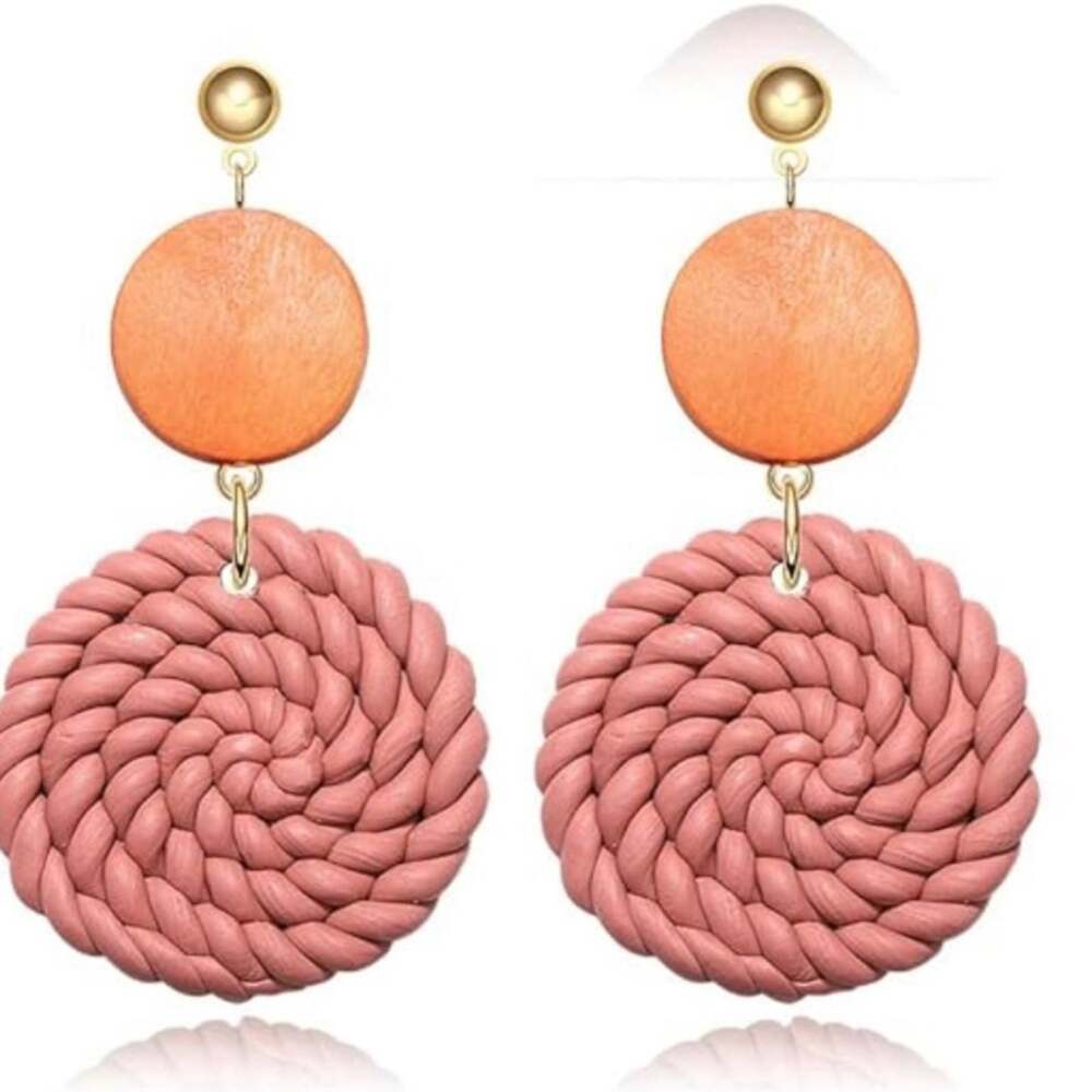 Polymer Clay with Wood Circle Drop Earrings